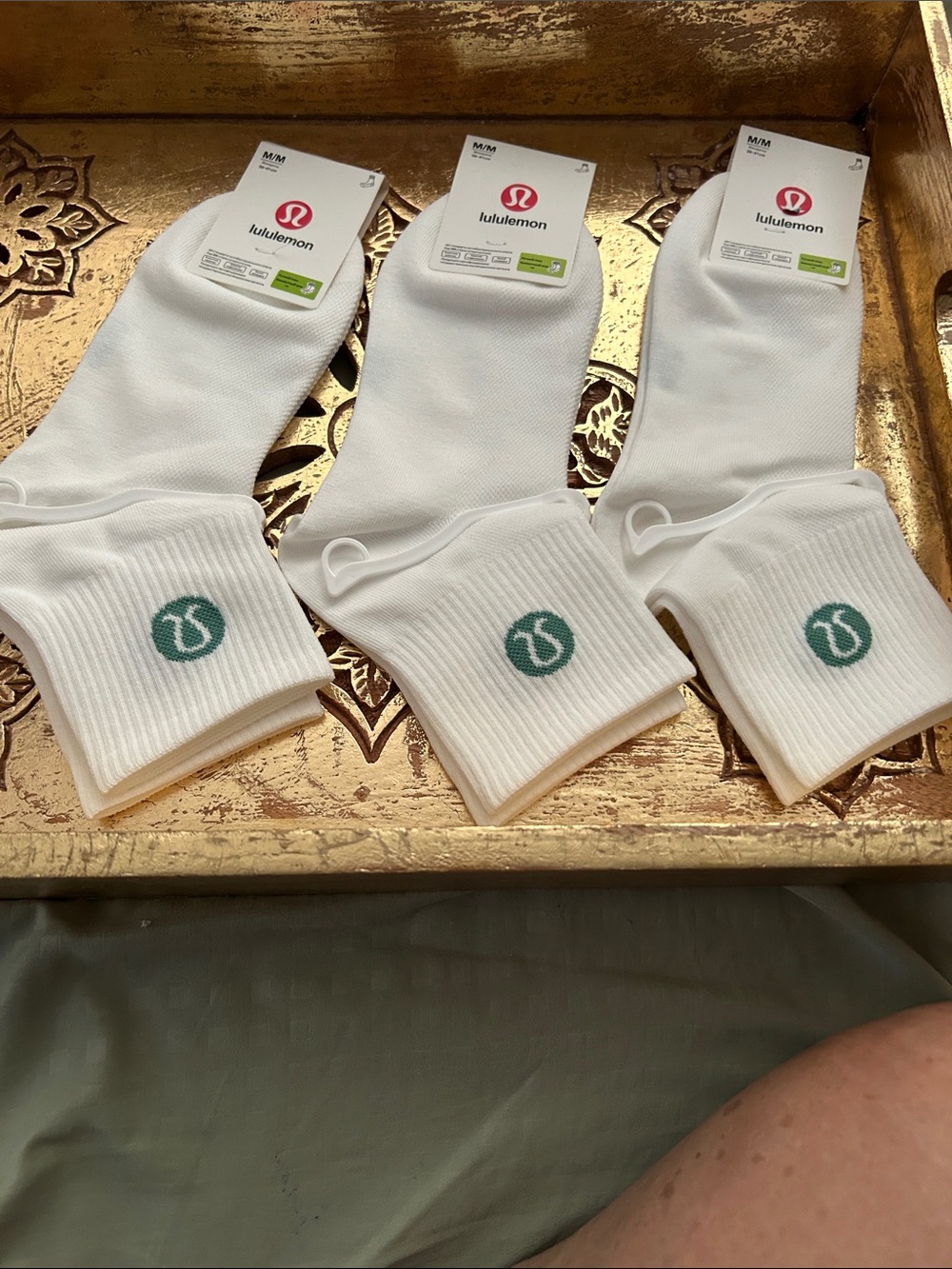 Bundle of 3 pairs athletica White Crew Athletic Socks with Teal Logo - Pack of 3
